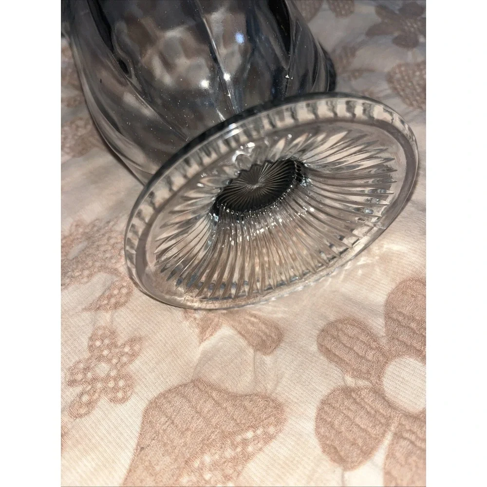 Blue Tinted Pitcher Elegant Glass  Fluted Notch‎ Handle Mcm Imperial Footed